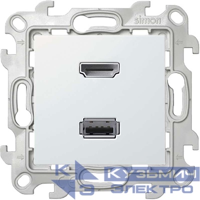 Розетка HDMI + USB 2.0 2-м СП Simon 24 IP20 коннектор механизм бел. Simon 2411095-030