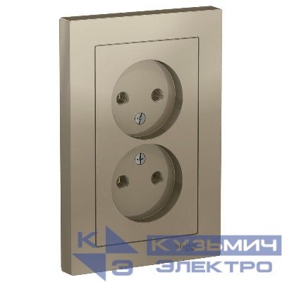 Розетка 2-м СП AtlasDesign 16А IP20 без заземл. в сборе шампань SE ATN000520
