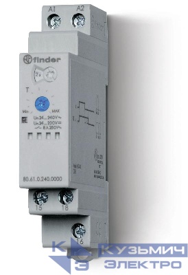 Таймер модульный 1-функциональный (BI) 24…240В AC/DC 1CO 8А 17.5мм регулировка времени 0.05с…180с IP20 FINDER 806102400000