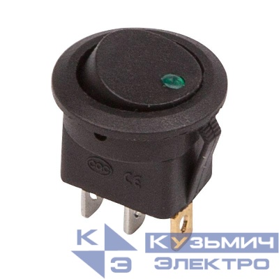 Выключатель клавишный круглый 12В 20А (3с) ON-OFF черн. подсветка зел. (RWB-215 MIRS-101Е-8С/D) Rexant 36-2583