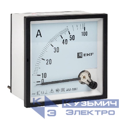 Амперметр аналоговый AM-A961 на панель 96х96 квадрат. вырез 50А прям. подкл. EKF am-a961-50/ama-961-50