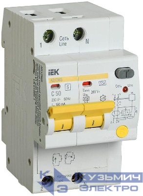 Выключатель автоматический дифференциального тока селективный 2п 50А 100мА тип A АД12MS KARAT IEK MAD123-2-050-C-100
