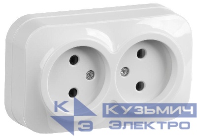 Розетка 2-м ОП GLORY РС22-2-ХБ 10А без заземл. бел. IEK ERH20-K01-10