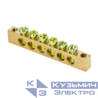 Шина PEN "ноль-земля" 6х9 6 отвер. латунь крепеж по краям PROxima EKF sn0-63-06-k