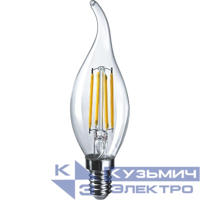 Лампа светодиодная филаментная 80 899 OLL-F-FC35-10-230-4K-E14 10Вт свеча на ветру прозрачная 4000К нейтр. бел. E14 1000лм 220-240В ОНЛАЙТ 80899