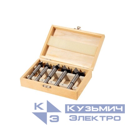 Набор сверл Форстнера (петельных) по дереву 10-15-20-25-35х73мм цилиндрический хвостовик (5 предметов) Kranz KR-91-0792