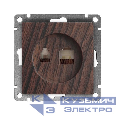 Розетка компьютерная + телефонная 2-м СП Афина механизм венге Universal A0052-V