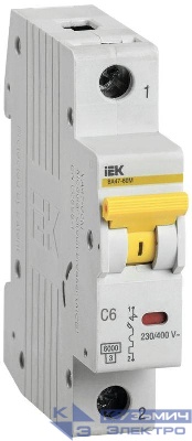 Выключатель автоматический модульный 1п C 6А 6кА ВА47-60M KARAT IEK MVA31-1-006-C