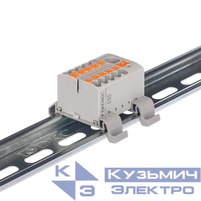 Блок распределительный с горизонт. адаптером на рейку шир. 35мм зажим push-in 1 ввод 6кв.мм 10 точек подключения 2.5кв.мм сер. DKC DTP1-110-104SPUG-H