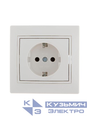 Розетка 1-м СП Mira 16А IP20 с заземл. с бел. вставкой керамика бел. LEZARD 701-0202-122