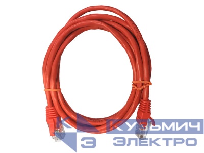 Патч-корд UTP4 cat 5e, 2,0м, ВС, LSZH, красный, литой коннектор NETKO Optima