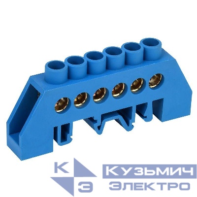 Шина "N" нулевая в комбинированном синем изоляторе на DIN-рейку 8х12мм 6 групп Rexant 11-2312