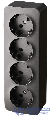 Розетка 4-м ОП 16А IP20 с заземл. защ. шторки антрацит Jasmart FS5508B