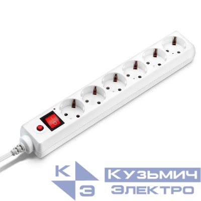 Удлинитель с сетевым фильтром 6х3м с заземл. 10А IP20 600SH-3-W 2.2кВт CCA бел. BURO 992266