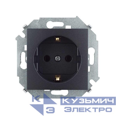 Розетка с заземлением 2P+E 16А 250В винтовой зажим графит Simon 1591432-038