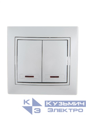 Выключатель 2-кл. СП Mira 10А IP20 с подсветкой со вставкой сер. метал. LEZARD 701-1010-112