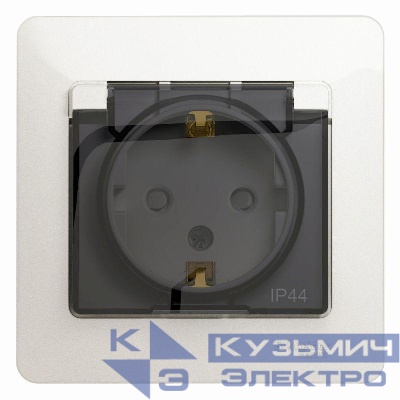 Розетка 1-м СП Glossa 16А IP44 с заземл. защ. шторки с крышкой в сборе перламутр. SE GSL000648