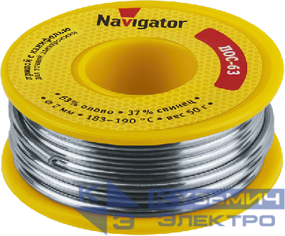 Припой 93 786 NEM-Pos05-63K-2-K50 (ПОС-63 катушка 2мм 50г) NAVIGATOR 93786