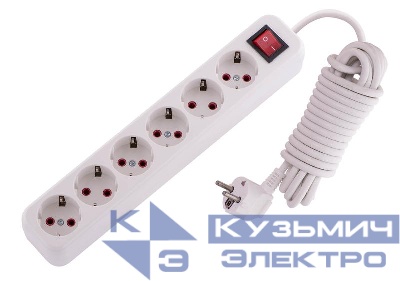 Удлинитель 6х5м с заземл. 16А IP20 Lila с выкл. LEZARD 720-0605-602