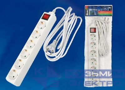 Удлинитель 6х3м с заземл. 16А IP20 S-GCD6-3B с выкл. Uniel 02939