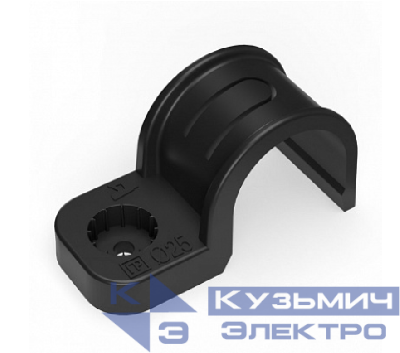 Крепеж-скоба пластиковая односторонняя для прямого монтажа черная в п/э д25 (50шт/уп) Промрукав
