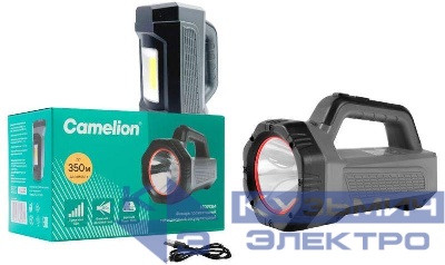 Фонарь аккумуляторный LED29364 LED+COB 5Вт 3 реж. USB2.0 Type-C PB 2.4А.ч пластик. коробка сер. Camelion 16205