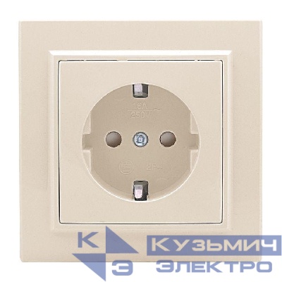 Розетка 1-м СП Минск 16А IP20 с заземл. защ. шторки беж. EKF ERR16-028-200