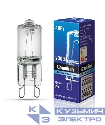 Лампа галогенная 40Вт капсула прозрачная G9 3000К 230В Camelion 5553