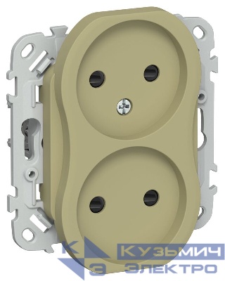 Розетка 2-м СП FLITE РСш02-1-ФлО 10А без заземл. с защ. шторками безвинтовое крепление механизм олив. IEK FI-R23-10-1-K26