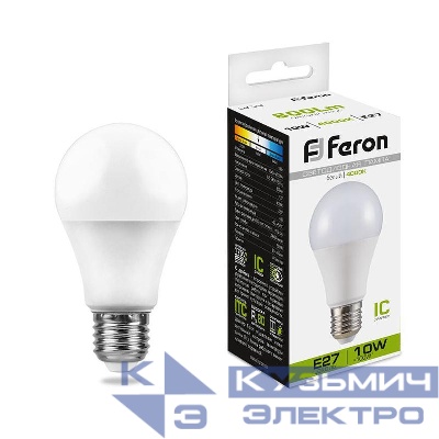 Лампа светодиодная LB-92 10Вт A60 грушевидная 4000К E27 230В FERON 25458