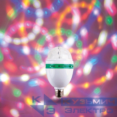 Лампа светодиодная "Диско" 6Вт 3LED RGB E27 230В IP20 80х80х195мм Neon-Night 601-253
