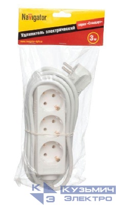 Удлинитель 3х3м с заземл. 16А IP20 94 179 NPE-S-03-300-E-3х1 ПВС 3х1 Navigator 94179