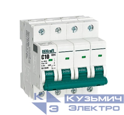 Выключатель автоматический модульный 4п C 10А 6кА ВА-103M без теплозащиты DEKraft 12528DEK