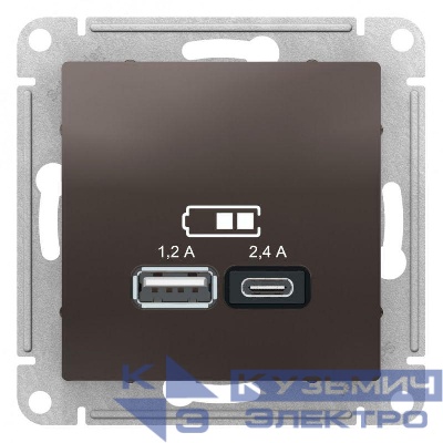 Розетка USB AtlasDesign тип A+C 5В/2.4А 2х5В/1.2А механизм мокко SE ATN000639