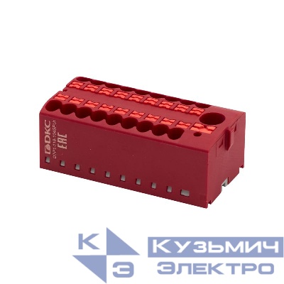 Блок распределительный зажим push-in 1 ввод 6кв.мм 18 точек подключения 2.5кв.мм красн. DKC DTP1-118-104SPUR