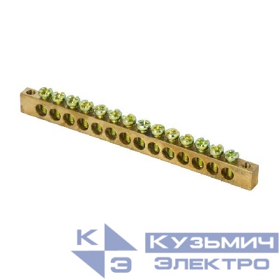 Шина PEN "ноль-земля" 6х9 14 отвер. латунь крепеж по краям розн. стикер PROxima EKF sn0-63-14-k-r