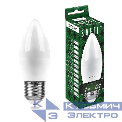 Лампа светодиодная SBC3707 7Вт C37 свеча 4000К E27 230В SAFFIT 55033