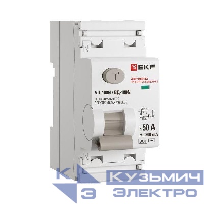 Выключатель автоматический дифференциального тока 2п 50А 300мА AC 6кА ВД-100N эл-мех PROxima EKF E1026M50300