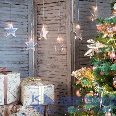 Гирлянда светодиодная "Айсикл" (бахрома) "Звезды" 1.5х0.6м 10LED тепл. бел. 0.51Вт IP20 провод прозр. Neon-Night 303-030