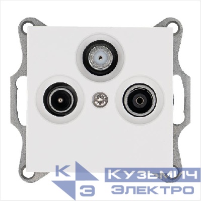 Розетка телевизионная оконечная TV + FM + SAT 3-м Ф9.5мм механизм бел. глянцевый Jasmart G6206W