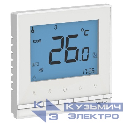 Термостат электронный AtlasDesign 16А для теплого пола с датчиком +5-+35град.C в сборе бел. SE ATN000138