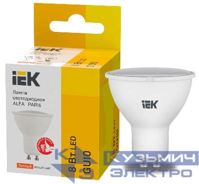 Лампа светодиодная Alfa 8Вт PAR16 софит 3000К GU10 230В (6шт) IEK LLA-PAR16-8-230-3-GU10-6
