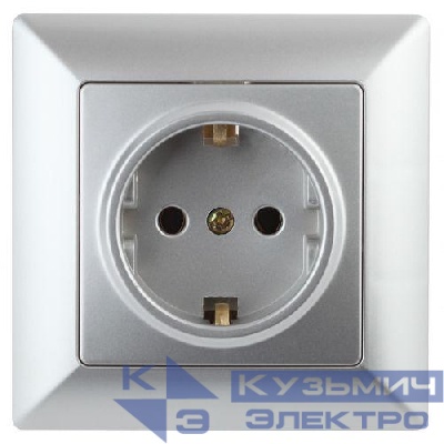 Розетка 1-м СП Solo 4-206-03 16А 250В IP20 2P+E Schuko с заземл. защ. шторки алюм. Intro Б0053683