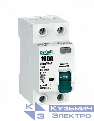 Выключатель дифференциального тока (УЗО) 2п 100А 300мА тип AC 6кА УЗО-03 DEKraft 14230DEK