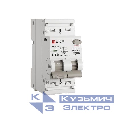 Выключатель автоматический дифференциального тока 2п (1P+N) C 40А 100мА тип AC 6кА АВДТ-63N (электрон.) PROxima EKF D63N26E40C100