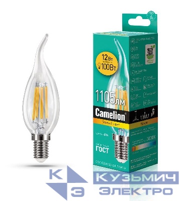 Лампа светодиодная филаментная LED12-CW35-FL/830/E14 12Вт 220В Camelion 13710