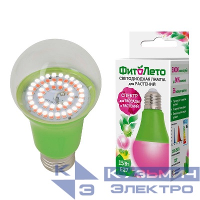 Лампа светодиодная LED-A60-15W/SPSB/E27/CL PLP30GR 15Вт A60 грушевидная прозрачная для растений спектр для рассады и цветения (упак. картон) Uniel UL-00004582