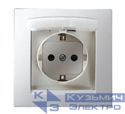Розетка 1-м СП Simon15 16А IP44 250В с заземл. Schuko защ. шторки с крышкой винт. клеммы бел. Simon 1590450-030