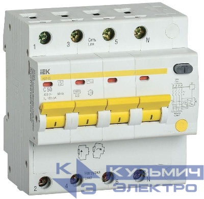 Выключатель автоматический дифференциального тока селективный 4п 50А 100мА тип AC АД14S KARAT IEK MAD13-4-050-C-100