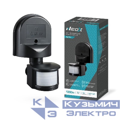 Датчик движения инфракрасный ДД 08Ч 1200Вт 180град. 12м IP44 черн. NEOX 4690612053332